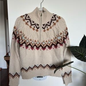Lulu's Cream and Brown Sweater with Geometric Pattern